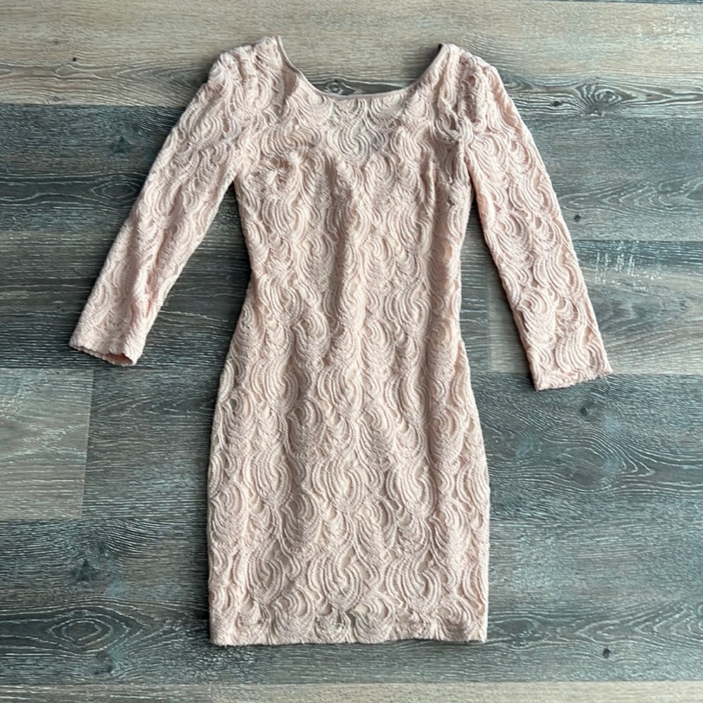 Blush pink lace long sleeved dress